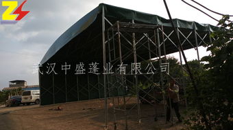 武汉钢结构厂房蓬搭建,伸缩移动挡雨蓬遮阳棚,军绿色帆布帐篷